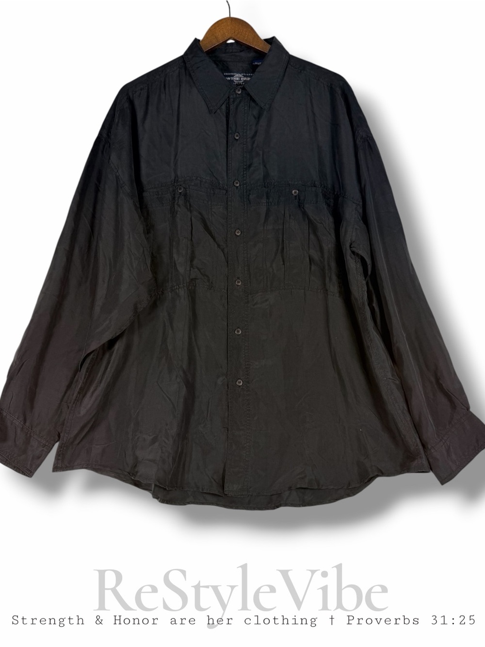 ON THE BRINK Men’s Size XL Shirt Button Down Washable Silk Vintage Black